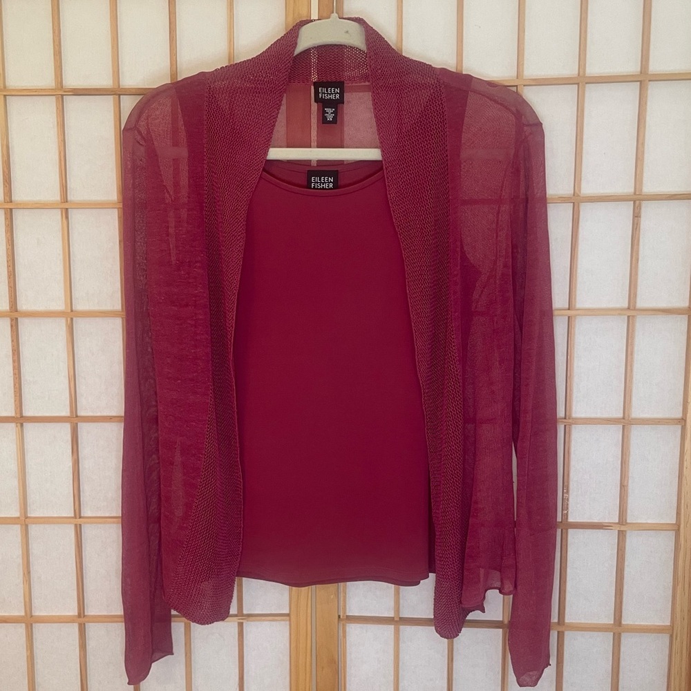 Eileen Fisher Raspberry Open Cardigan/Tank Set XS